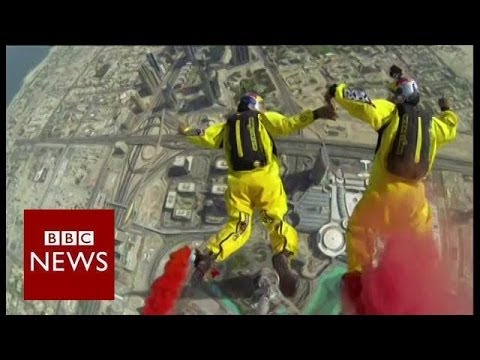 Record breaking base jump from world’s tallest building – BBC News