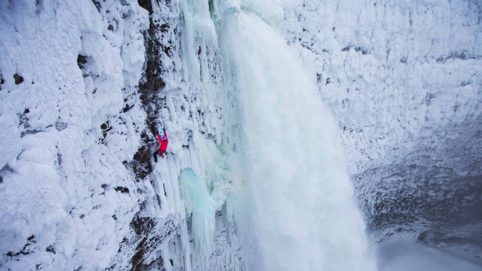 Ice Climbing Beside an Active Waterfall